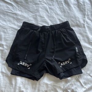 ASRV Dual-Layer Black Training Shorts